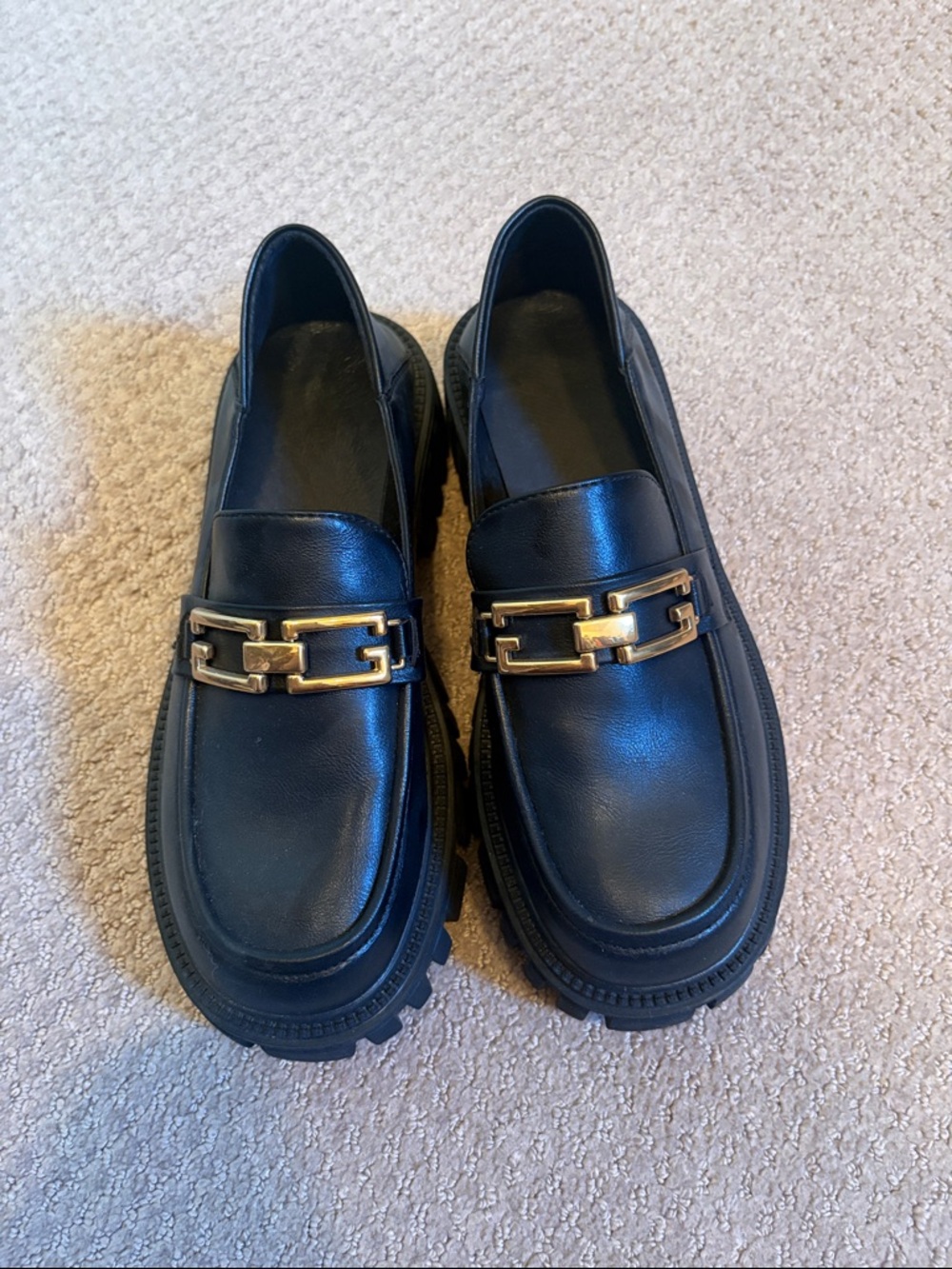 Black Leather Men’s Bit Loafers with Gold Hardware
